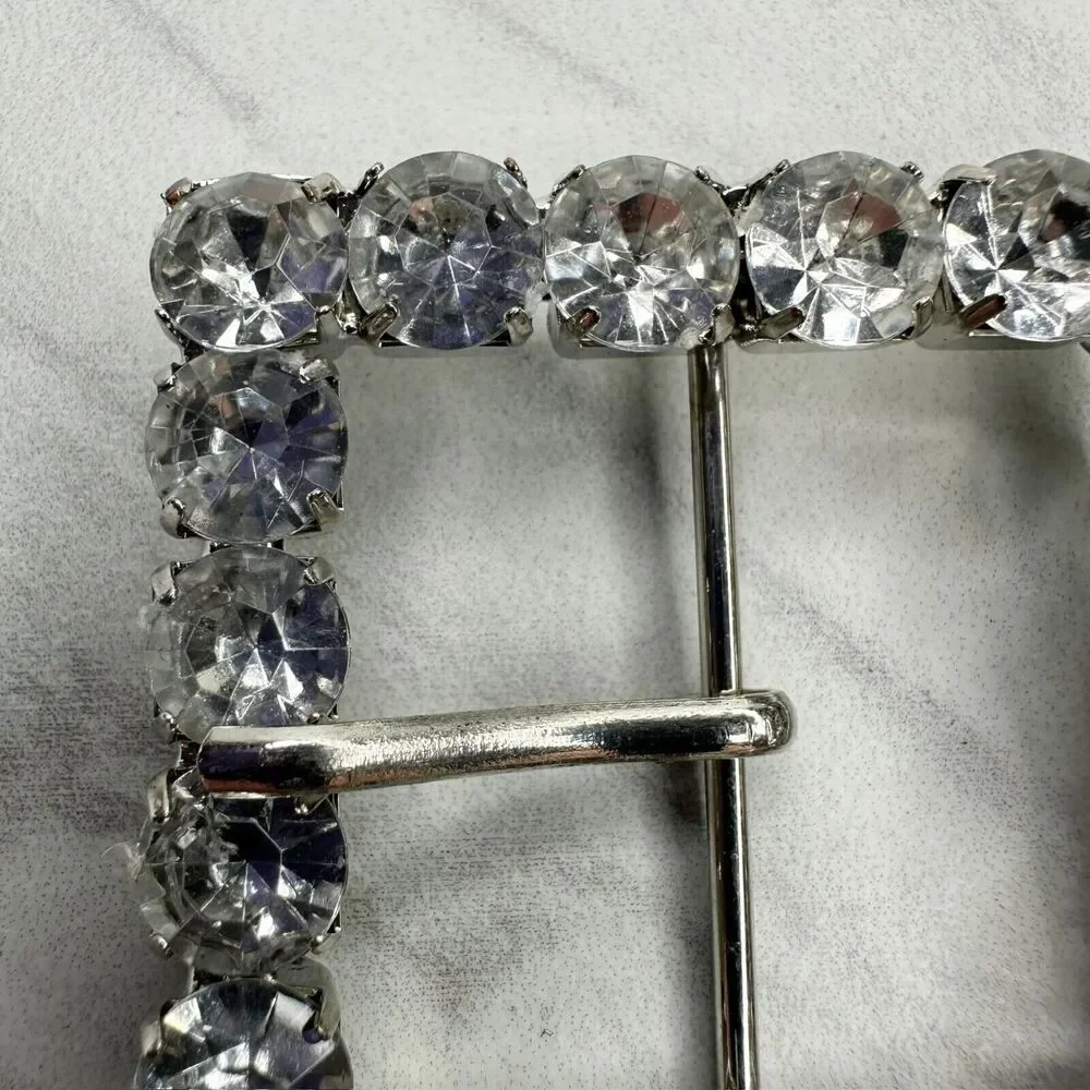 Square Rhinestone Silver Tone Belt Buckle